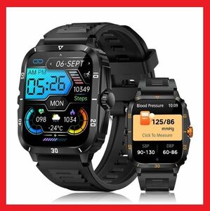 [1 jpy ] new goods smart watch black Raver silicon belt Bluetooth army for standard military model telephone call with function waterproof arrival health control 