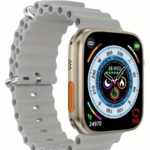 1円 最新型 新品 スマートウォッチ グレー（Apple Watch Ultra2 代替品）大画面 通話機能付き 音楽 多機能 健康管理 防水 血中酸素 androidの画像1