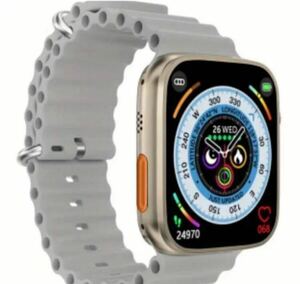 1円 最新型 新品 スマートウォッチ グレー（Apple Watch Ultra2 代替品）大画面 通話機能付き 音楽 多機能 健康管理 防水 血中酸素 android