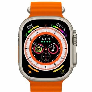 1円 最新型 新品 スマートウォッチ オレンジ（Apple Watch Ultra2 代替品）通話機能付き 音楽 多機能 健康管理 防水 血中酸素 androidの画像1