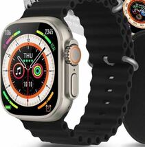 1円 最新型 新品 スマートウォッチ 黒（Apple Watch Ultra2 代替品）大画面 通話機能付き 音楽 多機能 健康管理 防水 血中酸素 android_画像1