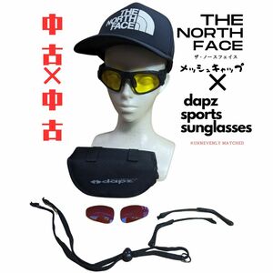 ザ・ノース・フェイス×dapz メッシュロゴキャップ×スポーツサングラス　中古×中古　アウトドア×スポーツ　サイズフリー　　