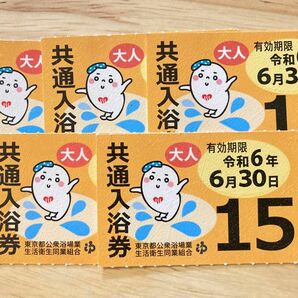 共通入浴券（大人）　銭湯　東京都公衆浴場業生活衛生同業組合　回数券　5枚分　令和6年6月30日まで