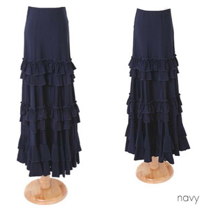  flamenco skirt [ navy ] navy blue faruda frill long skirt A line long plain dance costume if1-y