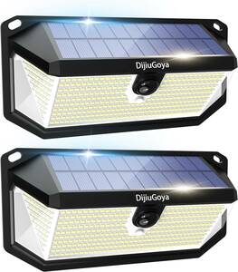 （2PCS）ソーラーライト センサーライト 380LED 3000ルーメン 高輝度 2400mAh 大容量 ガーデンライト高感度人感センサー 太陽光発電 