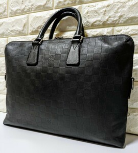 [ beautiful goods ] Louis Vuitton business bag briefcase Damier Efini black leather commuting black handbag 