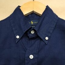 261671【XSサイズ】RALPH LAUREN リネン ボタンダウン 半袖 シャツ ネイビー 麻100％ ポニー 刺繍 ラルフローレン メンズ_画像3