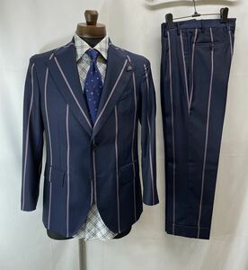  selling up exhibition ③ Italy made [Gabriele Passiniga yellowtail erepaji-ni] spring summer oriented stripe pattern navy suit 46 M lardini Tagliatore LBM liking .