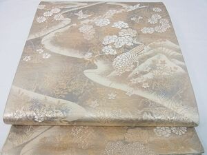 着物おきな★六通柄袋帯　流水花鳥文　京洛錦　二重引箔　正絹　美品★yy1081