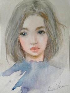 Art hand Auction Female illustration, hand-drawn illustration, watercolor, interior, B6 size, Painting, watercolor, Portraits
