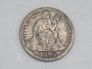 h4E081Z- アメリカ 1ダイム銀貨 シーテッドリバティ 1890年