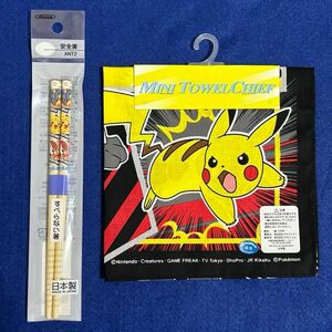 [未使用] ポケモン ミニタオルハンカチ & 箸