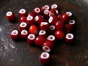 * eminent!! France Vintage,. red. white Hearts,5 millimeter sphere 10 sphere!* antique beads tonbodama Goro's 