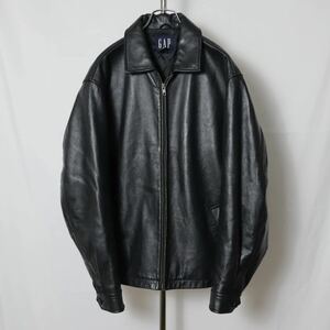 美品 OLD GAP 90s レザージャケット オールドギャップ 黒 本革 革ジャン ブラック 牛革 シングルライダース ビンテージ フライト