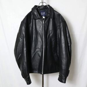 美品 OLD GAP 90s レザージャケット オールドギャップ 黒 本革 革ジャン ブラック 牛革 シングルライダース ビンテージ フライト L