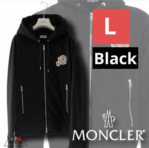 サイズL Moncler　裏起毛　ダブルワッペンパーカー black