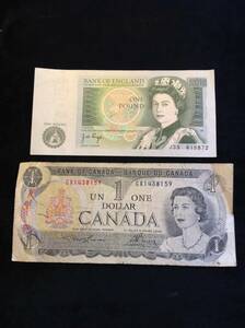 古札コレクション BANK OF ENGLAND ONE POUND CANADA ONE DOLLAR Total 2 pieces