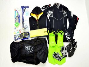 KM564* present condition goods together!!* scuba diving set GULL /TUSA/J-FISH etc. wet suit * fins * bag * shoes other 