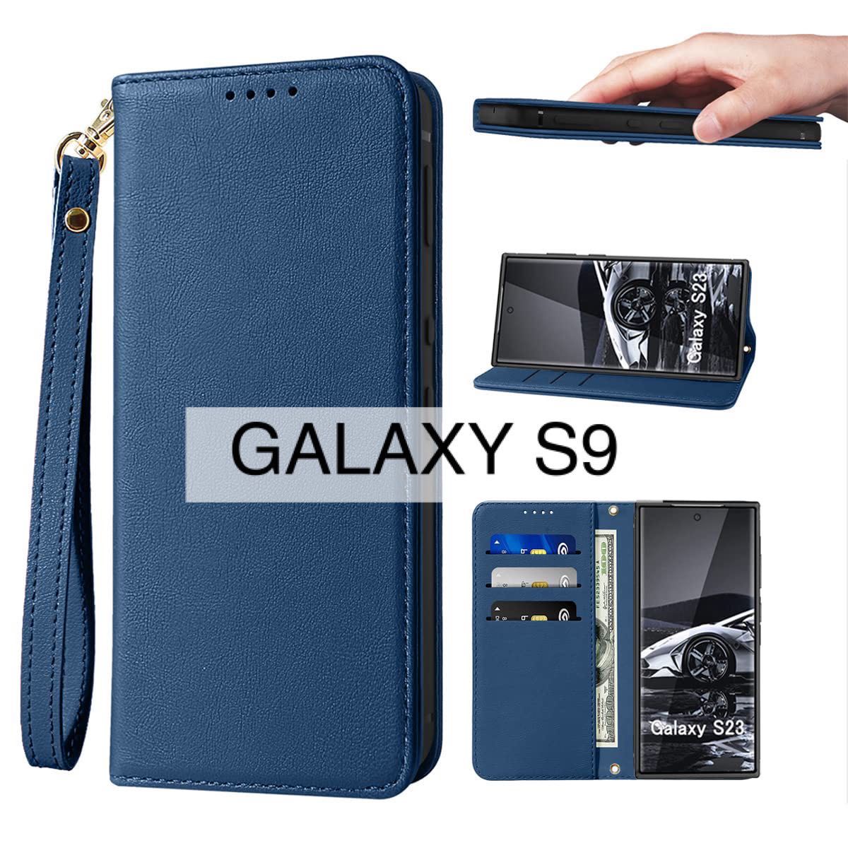 GALAXY S9 手帳型 ケース 内蔵マグネット 開閉式 ストラップ付き