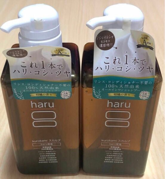 【D】【2本セット】【試供品2包付き】haru 黒髪スカルプ　シャンプー　柑橘の香り　ポンプ