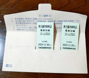 京成電鉄　株主優待券　2枚　2024年11月30日