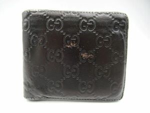 ☆GUCCI グッチ グッチシマ 二つ折り 財布 GGシマ レザー 146223・0146 ブラック メンズ ウォレット 折りたたみ 中古☆