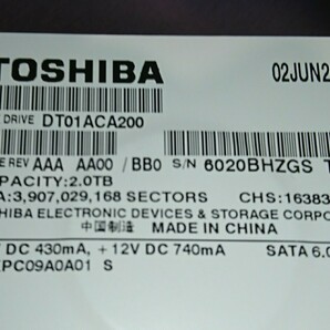 TOSHIBA SATA HDD 2TB DT01ACA200 CrystalDiskInfo正常 (O42116)の画像2