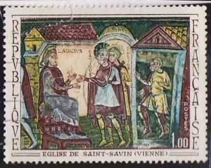 （５９９）外国切手・フランス・美術・１９６９年サン・サバン教会のフレスコ画・ラデウス前のサバンとシブリヤン