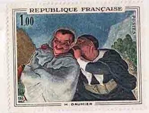 （６６２）外国切手・フランス・美術・１９６６年ドーミエ画・クリスハンとスカバン