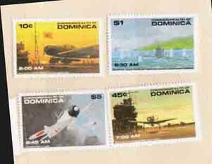 （４３１）外国切手・ドミニカ４種・時刻表示のある切手