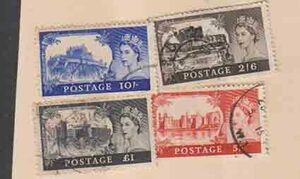 （２４９）外国切手・英国・１９５５年・古城４種使用済み