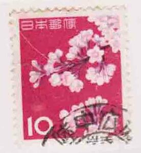 （５１２）日本切手・１０円桜・Dラン岩手・陸中ｘｘ・右下灰紫色消えエラー