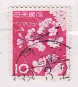 （５１４）日本切手・１０円桜・右下灰紫色消えエラー