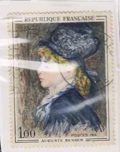 （５７１）外国切手・フランス・美術・１９６８年ルノアール画・マルゴの肖像