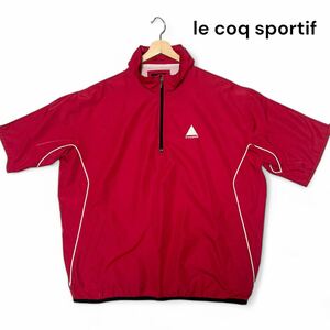 美麗品◎LLサイズ!!ルコック【動きやすさ抜群】le coq sportif ハーフジップ 半袖 ゴルフウェア メッシュ レッド ロゴ 刺繍 春夏◎メンズ