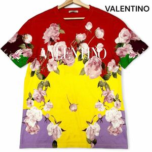 激レア!! 完売品◎XLサイズ!!ヴァレンティノ【圧巻のデザイン】VALENTINO 花柄 ロゴ マルチカラー 半袖 Tシャツ コットン 春夏◎メンズ