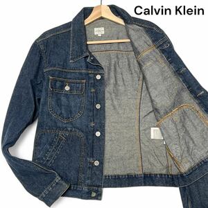 美麗品◎Mサイズ カルバンクライン【漢の戦闘服】Calvin Klein Jeans CK ロゴボタン デニム ジャケット インディゴ 薄手 春夏◎メンズ