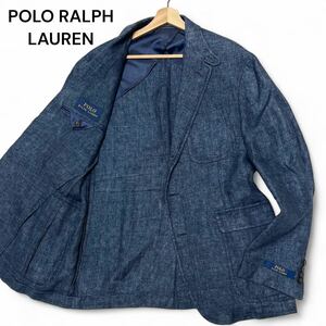 未使用級◎麻100%!!XLサイズ ポロラルフローレン【爽やかな着心地】POLO RALPH LAUREN リネン テーラード ジャケット ネイビー◎メンズ