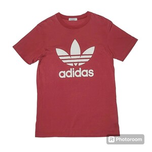 M 80S adidas アディダス DESCENT デサント トレフォイル ロゴ Tシャツ 古着 フェード レッド 赤 シングルステッチ