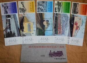 「錦糸町駅 開業80周年」記念入場券(5枚組)*日付49.11.3　1974,千葉鉄道管理局