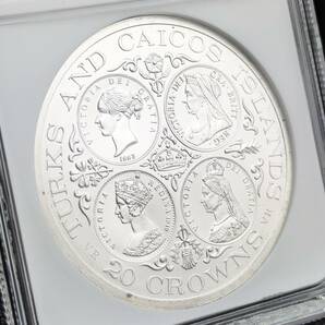 高鑑定★1976年 イギリス領 タークス・カイコス諸島 ４ヴィクトリア 20クラウン 銀貨 MS67 シルバー アンティーク モダン コインの画像3