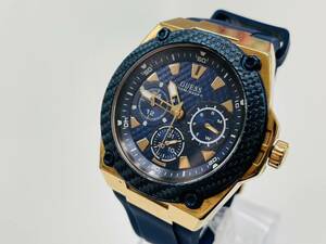 【D3031TY】GUESS ゲス メンズ腕時計 ブルー×ゴールド W1049G2 クォーツ 不動 100m防水 ラバーベルト