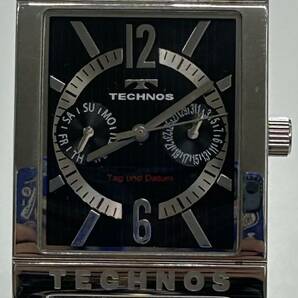 【D2886SS】TECHNOS テクノス 腕時計 クォーツ Tag und Datum 不動 T2046 スクエア シルバーカラー ブラック メンズ クオーツの画像2