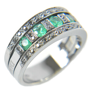  Damiani beautiful goods bell Epo k emerald black diamond men's ring Pinky ring jewelry 750WG 9.3g 14.5 number DAMIANI