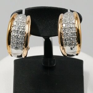  комбинированный K18YG / Pt900 18 золотой платина iya серьги-кольца pave diamond 0.45ct x 2 женский б/у прекрасный товар [ качество iko-]