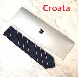 ●送料無料 未使用品 CROATA クロアタ ネクタイ クロアチア製 ネイビー系 犬 ダルメシアン？ 柄 シルク 高級ネクタイ