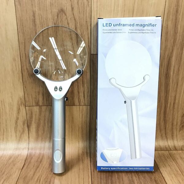 ●送料無料/未使用品/LEDライト付 拡大鏡 LED unframed magnifier/LED ハンドルーペ/LED 手持ちルーペ/LED 拡大鏡/LED 虫眼鏡