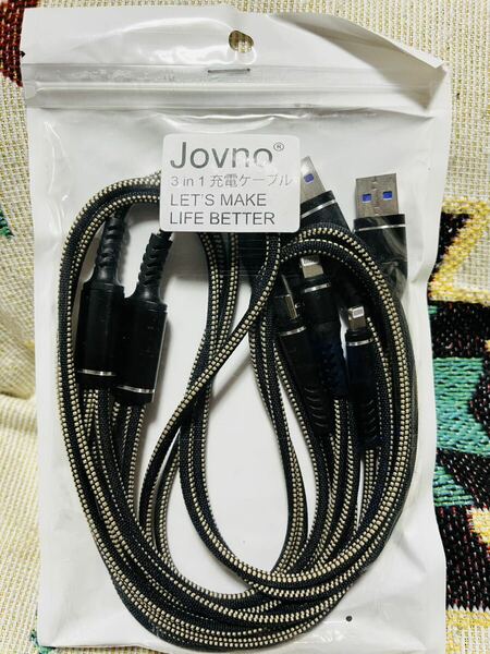 jovno 3in1 充電ケーブル 1.2m 2本セット マイクロ タイプC ライトニング