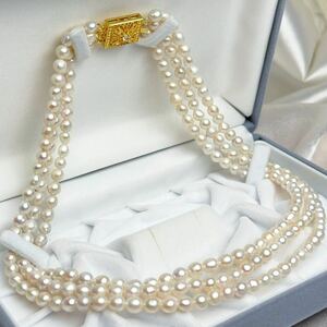 綺麗！本真珠ネックレス　ベビーパールネックレス　三連　41cm 5mm ホワイト系 冠婚葬祭 