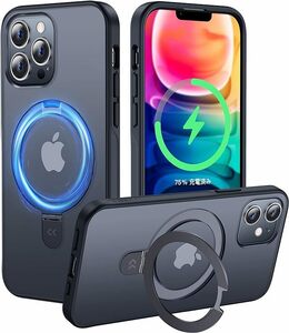  iPhone12 / 12Pro 用 ケース 隠し収納式 耐衝撃 半透明 マット仕上げ 指紋防止 ストラップホール付き 用 6.1インチ カバー（ブラック）